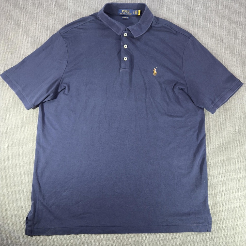 Polo Ralph Lauren Polo Shirt Mens Large Blue Classic Fit Flesh Pony Logo Casual